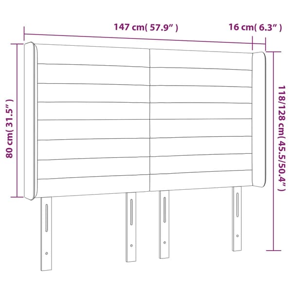 vidaXL Vingad nackstöd rosa 147x16x118/128 cm sammet