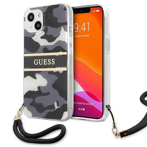 Guess Camo Strap Collection-etui til iPhone 13, sort