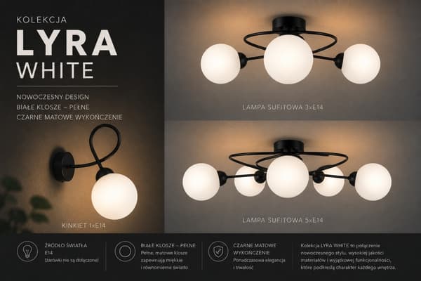 Loftlampe 5xE14 Lyra Sort/Hvid