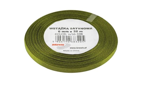 Olivengrøn satinbånd 6 mm x 32 m