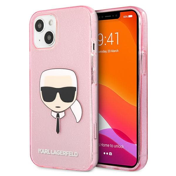 Karl Lagerfeld Glitter Karl`s Head-etui til iPhone 13 mini, pink