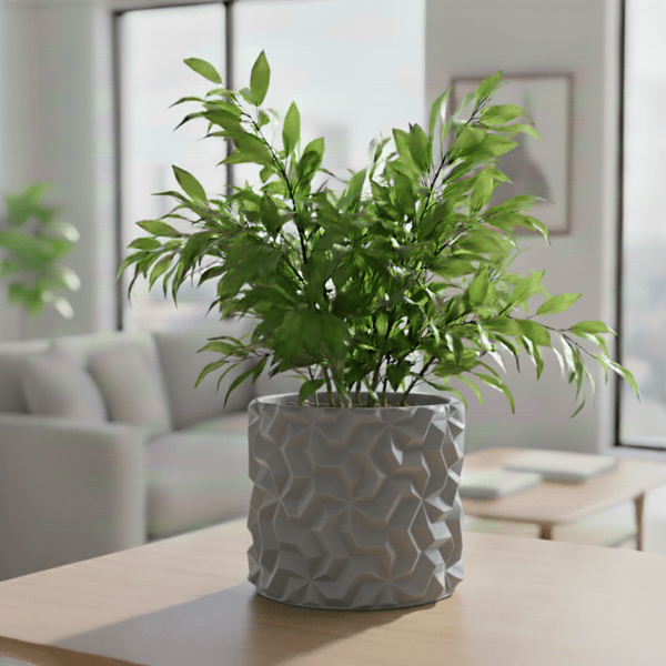 Gråt urtepotteskjuler med 3D geometrisk mønster til loftplanter