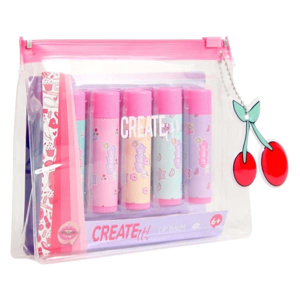 Create It! Læbepomadesæt i kosmetikpose, duftende læbestifter, 5 stk., 6+