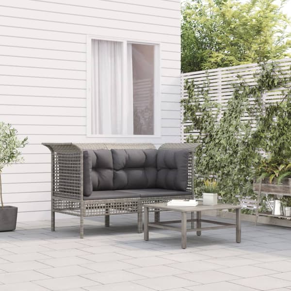 vidaXL hjørnesofamoduler med hynder, 2 stk., grå, polyrattan
