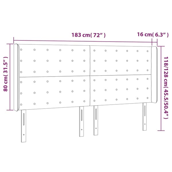 vidaXL Vingad nackstöd rosa 183x16x118/128 cm sammet