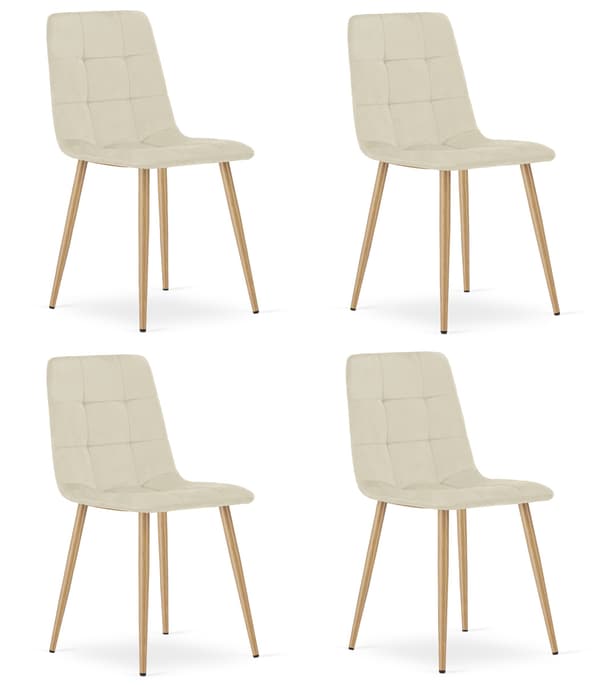 KARA stol - ljusbeige sammet / träfärgade ben x 4