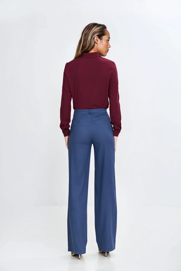 Bootcut-byxor av rayon med dold knapp - koboltblå 38