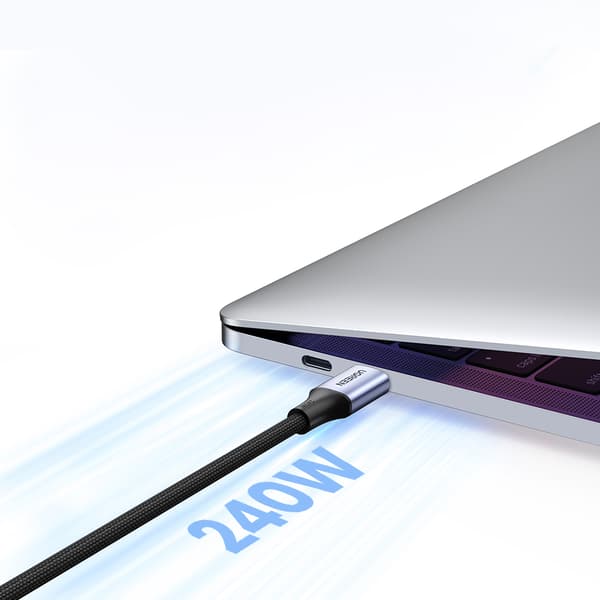 USB-C PD punottu kaapeli 240W 5A 480Mb/s 1m musta harmaa