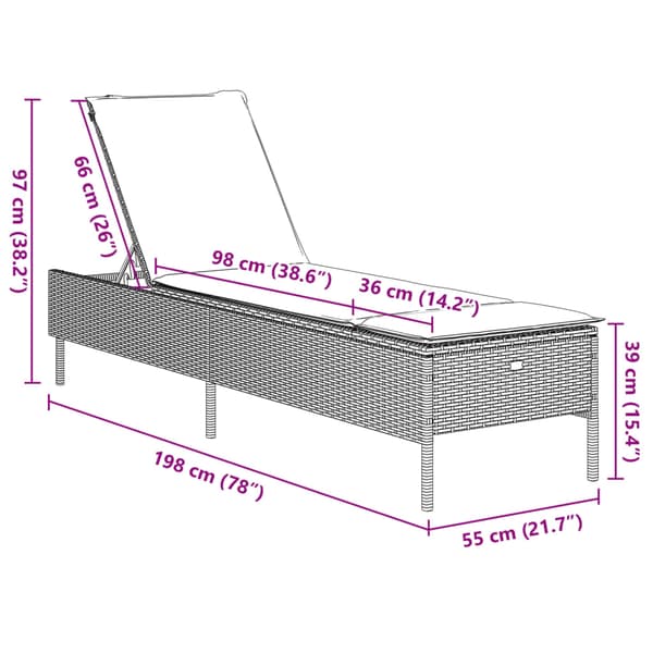 vidaXL liggestol med hynde, sort, polyrattan
