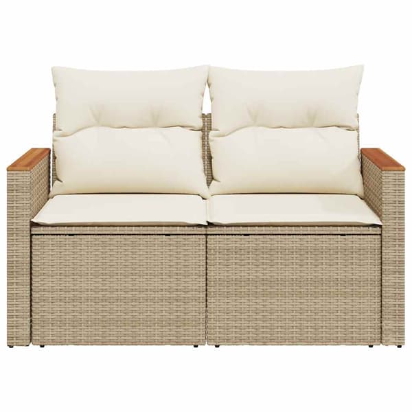 vidaXL Trädgårdssoffa med kuddar, 2-sits, beige, polyrotting