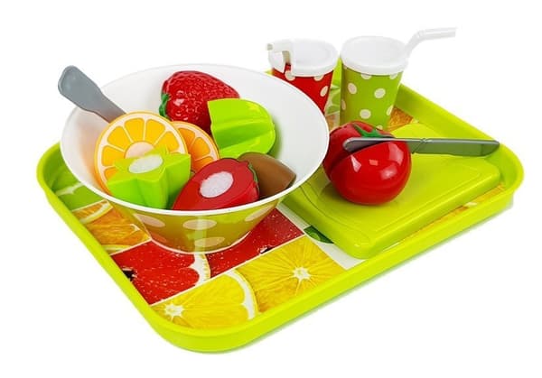 Frukt- och grönsaksset med batteridriven mixer och bricka