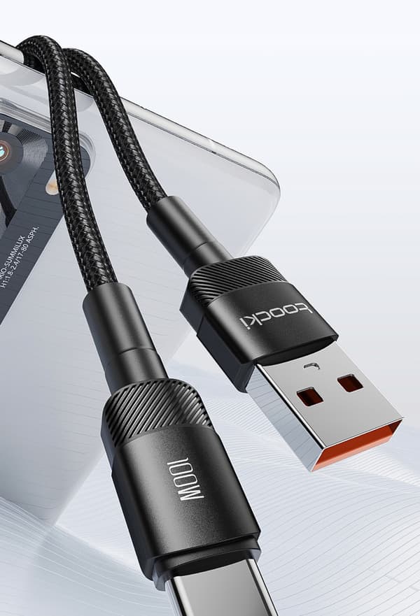 Langt 3m TOOCKI hurtigt USB-A til USB-C 100W PD-kabel 3 meter