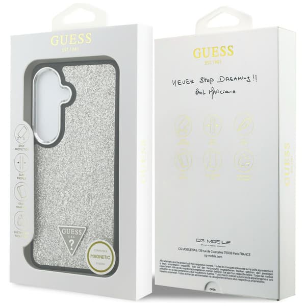 Guess Fixed Glitter Triangle MagSafe-skal till Galaxy S26+ silver