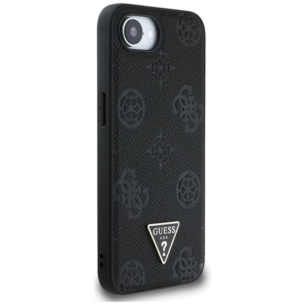 Guess Grained Hot Stamp Peony Triangle Logo MagSafe-etui til iPhone 16e, sort