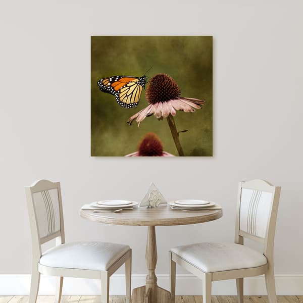 Lærredstryk Botanik Sommerfugl Blomst 40x40 cm
