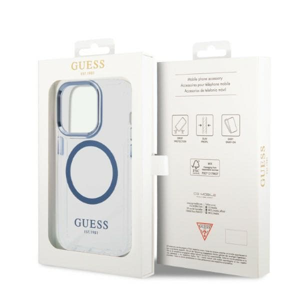 Guess Metal Outline Magsafe-etui til iPhone 14 Pro Max, blå