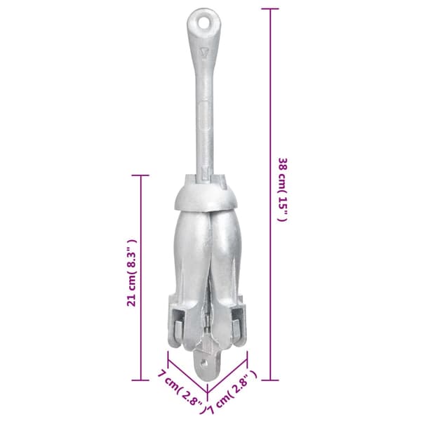 vidaXL Hopfällbart ankare silver 2,5 kg smidbart järn