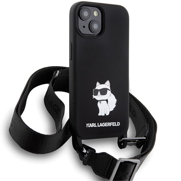 Karl Lagerfeld Crossbody Silikone-etui til iPhone 15, Sort