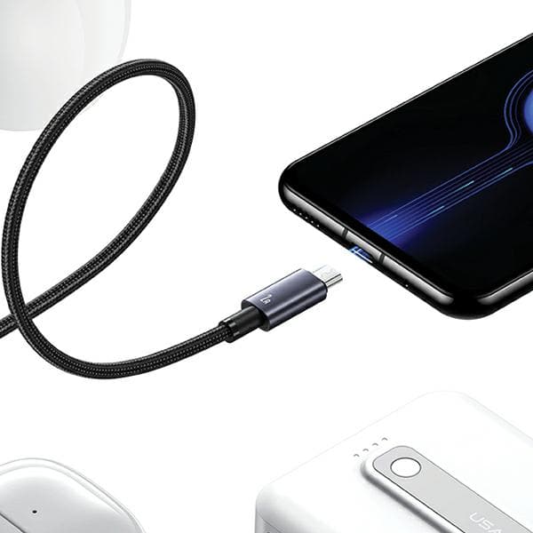 USAMS USB-A - Micro-USB 2A -kaapeli 1,2 m, pikalataus, teräs