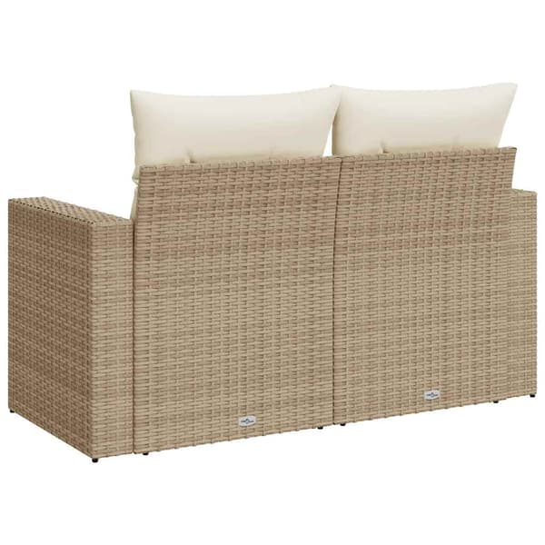 vidaXL Trädgårdssoffa med kuddar, 2-sits, beige, polyrotting