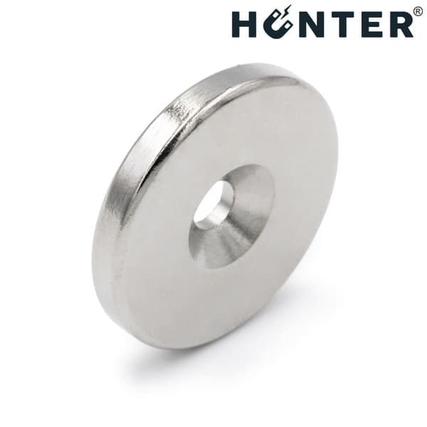 Hunter neodymmagnet med hul til skrue 20x3 mm cylindrisk rund