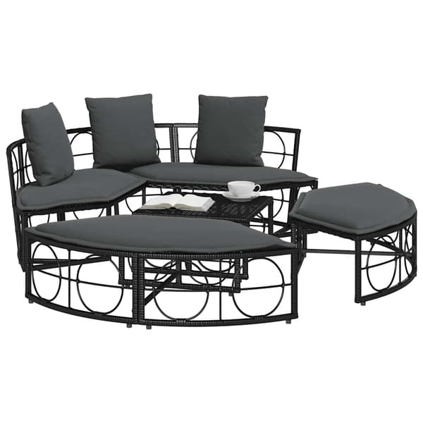 vidaXL udendørs dagseng uden baldakin sort polyrattan
