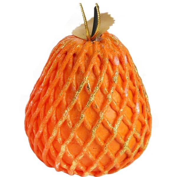 Orange pæreformet julekugle 8 cm
