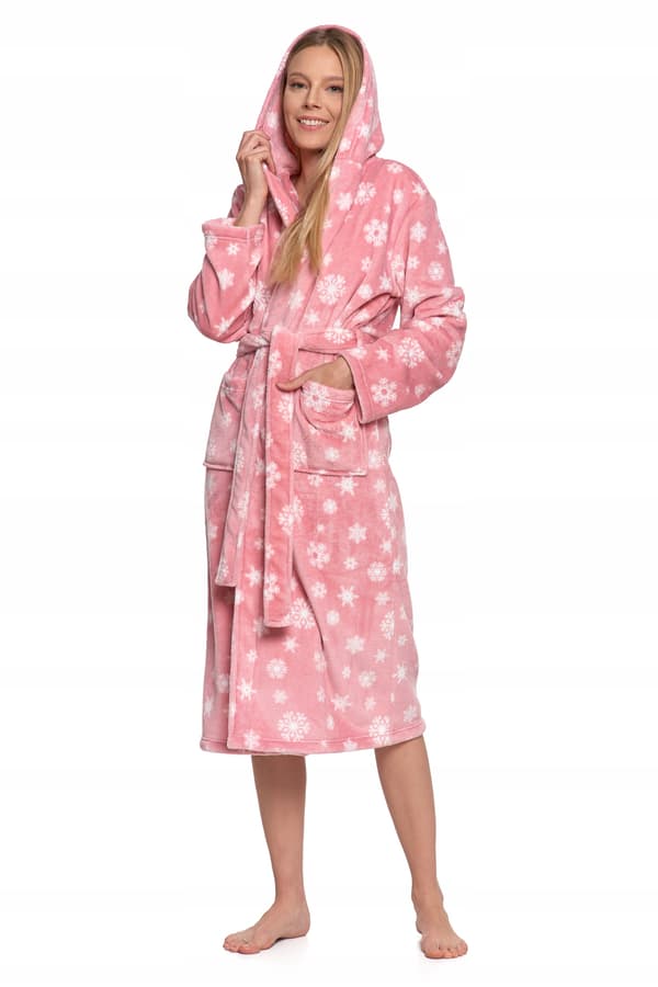 Varm lang damebadekåbe med hætte og lommer MORAJ L Pattern1