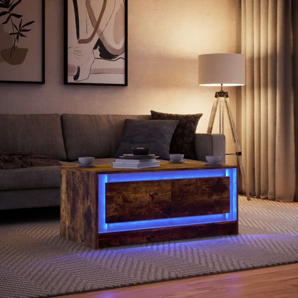 vidaXL Soffbord med LED, rökt ek, träbaserat material