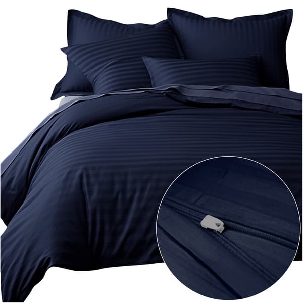 Bäddset 200x220 satin 100% BOMULL marinblå med klassiska ränder