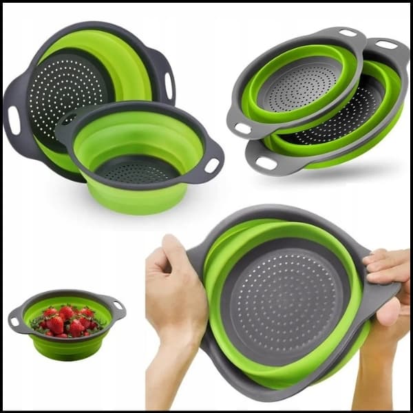 Hopfällbart silikondurkslag med handtag, kapacitet 18 cm
