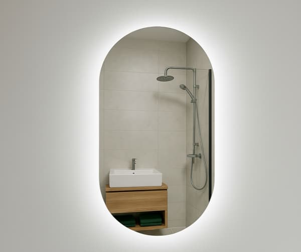 OVAL BADRUMSPEGEL MED LED-BELYSNING, RAMLÖS MARKSPEGEL 40x75 MIRAGE