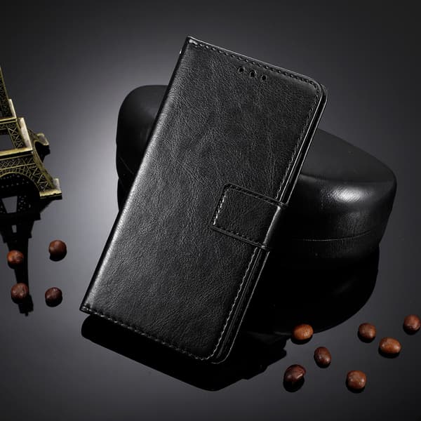 Flip-cover til Xiaomi Poco X8 Pro Max, Crazy Horse-pung, sort