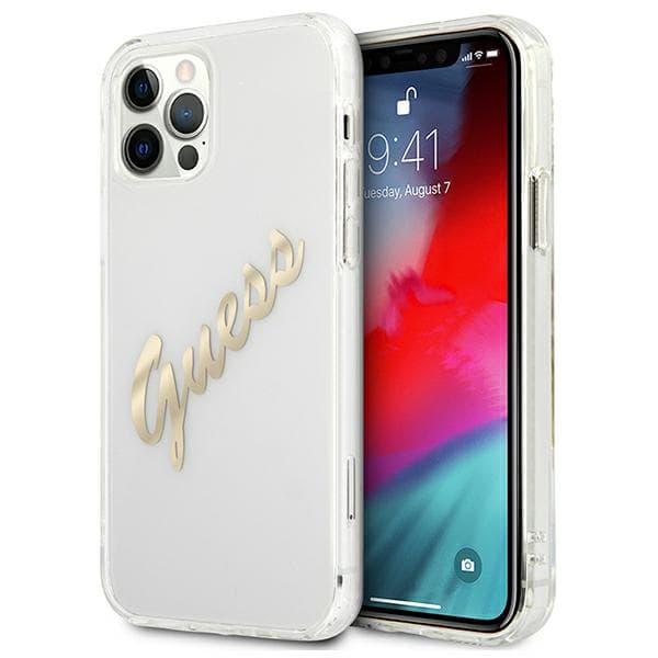 Guess Vintage Script Gold cover til iPhone 12 Pro Max, Gennemsigtig