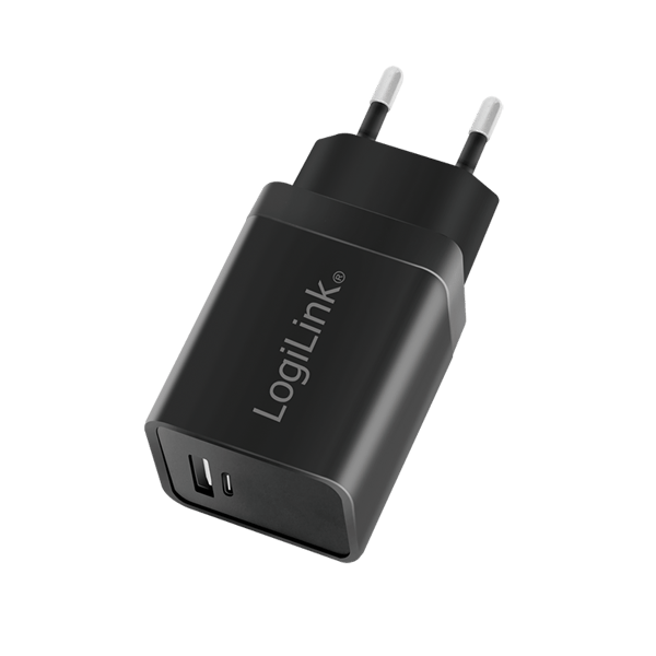 LogiLink USB-matkalataussarja, 1x USB-C, 1x USB-A, 15W, musta