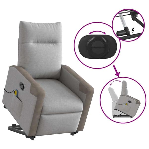 vidaXL Lyftbar massagefåtölj, grå, tyg