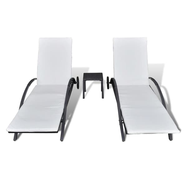 vidaXL liggestole med bord, polyrattan, sort