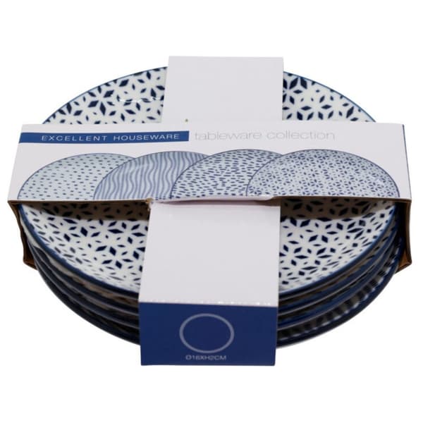 Set med 4 tallrikar i porslin, Blue Wave