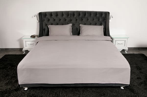Grått satinsängkläder, 100 % bomull, hotell, 5-delat set, 160x220 cm