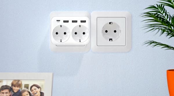 6-indgangsstik (4 USB-opladere), hvid Lencent-strømskinne