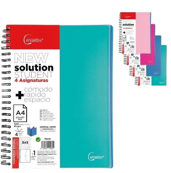 Notesbog A4/120K gitter med fire MIX-delere