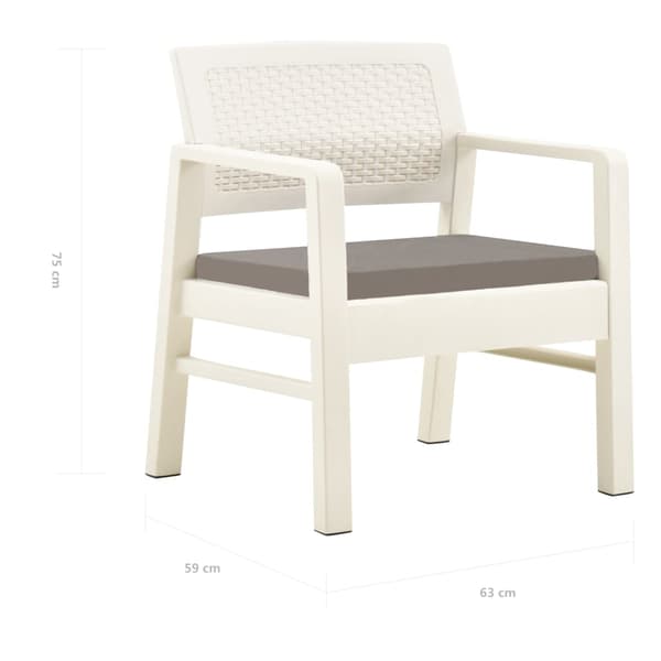 vidaXL 3-delat trädgårdsmöbelset, plast, vit