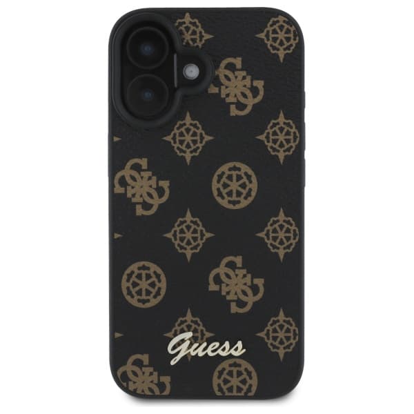 Guess Peony Script MagSafe -suojakuori iPhone 16:lle, musta