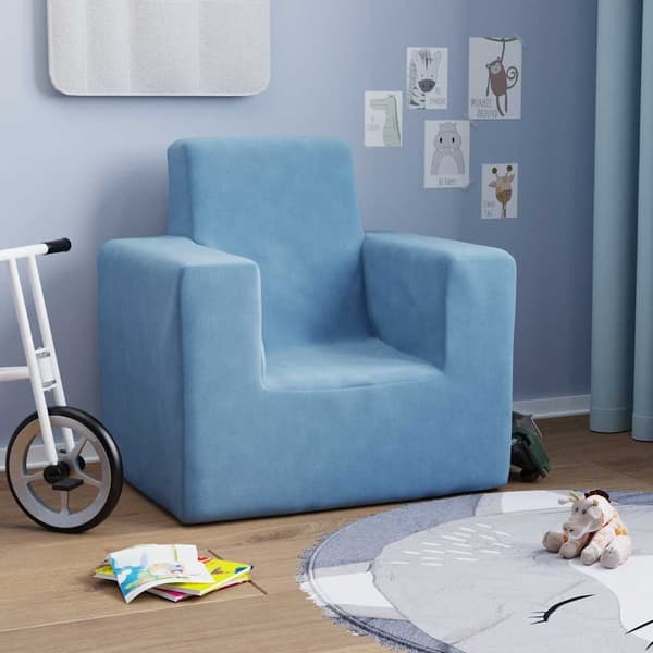vidaXL Barnsoffa, blå, mjuk plysch