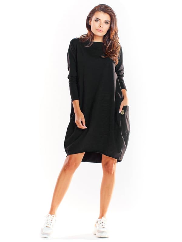 Oversized langærmet kjole i bomuldsjersey, sort L/XL
