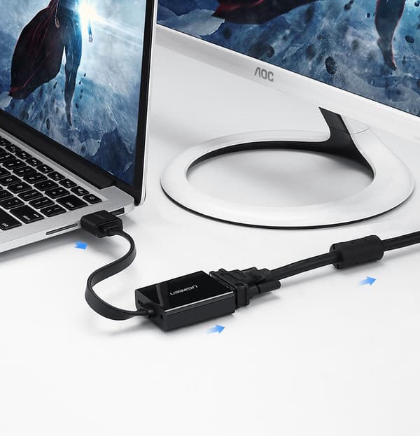 HDMI - VGA micro USB AUX lyd 3,5 mm mini jack adapter sort
