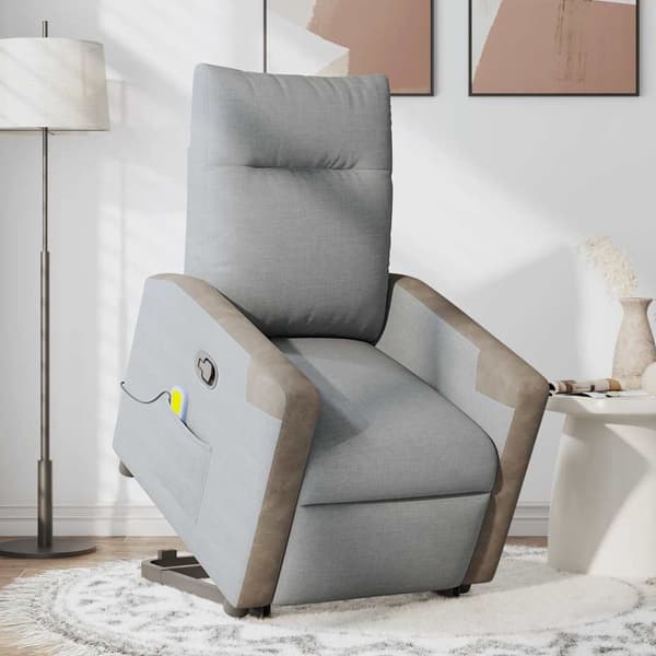 vidaXL Lyftbar massagefåtölj ljusgrå tyg