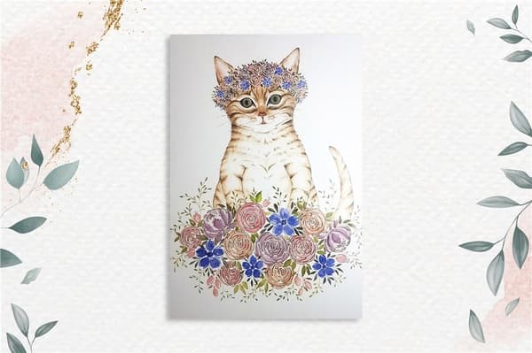 A5 kort Kat i blomster