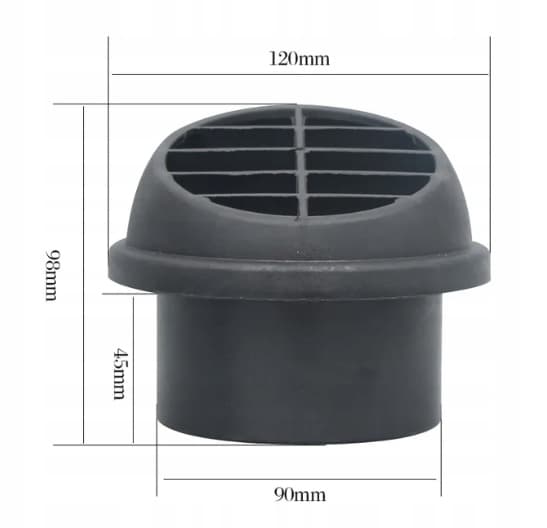 Udløbsdiffusor sort FI 90 drejelig ANGLE 45