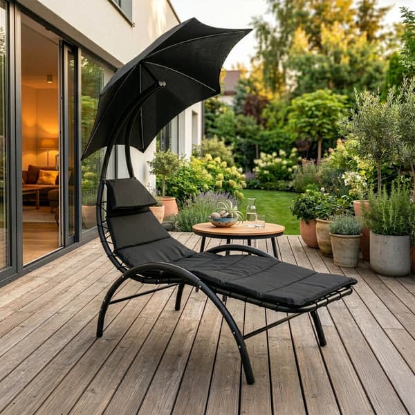 Carpa sort havegartenstol med parasol